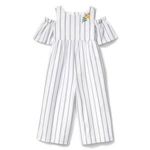 Janie And Jack Toddler Girls Cold Shoulder Stripe Blue / White Jumpsuit Size 2T